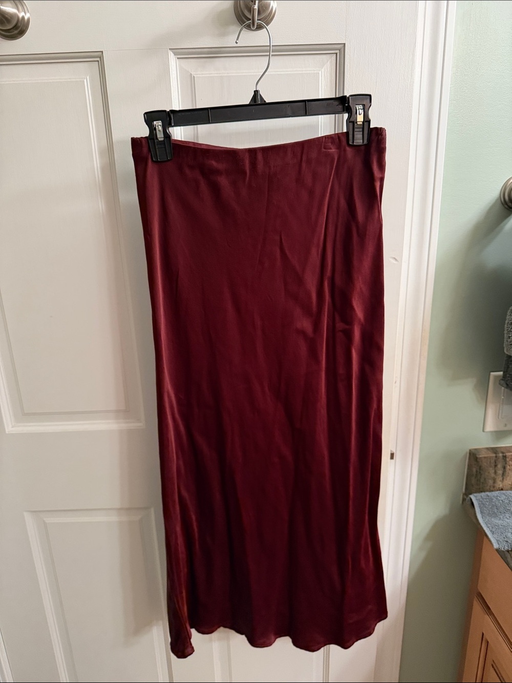 Elegant Wine Red Satin Slip Skirt - Anthropologie